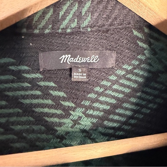 Madewell Flannel Boxy Shirt-Jacket in Plaid Green and Black Size Small - Picture 4 of 5
